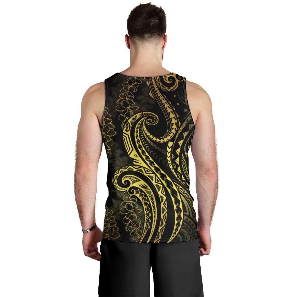 Polynesia Plumeria Lei Men Tank Top Black Gold Curves Motif