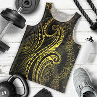 Polynesia Plumeria Lei Men Tank Top Black Gold Curves Motif