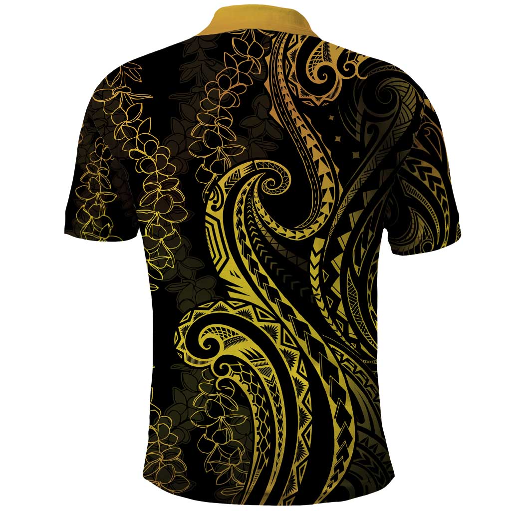Polynesia Plumeria Lei Polo Shirt Black Gold Curves Motif LT7 - Polynesian Pride