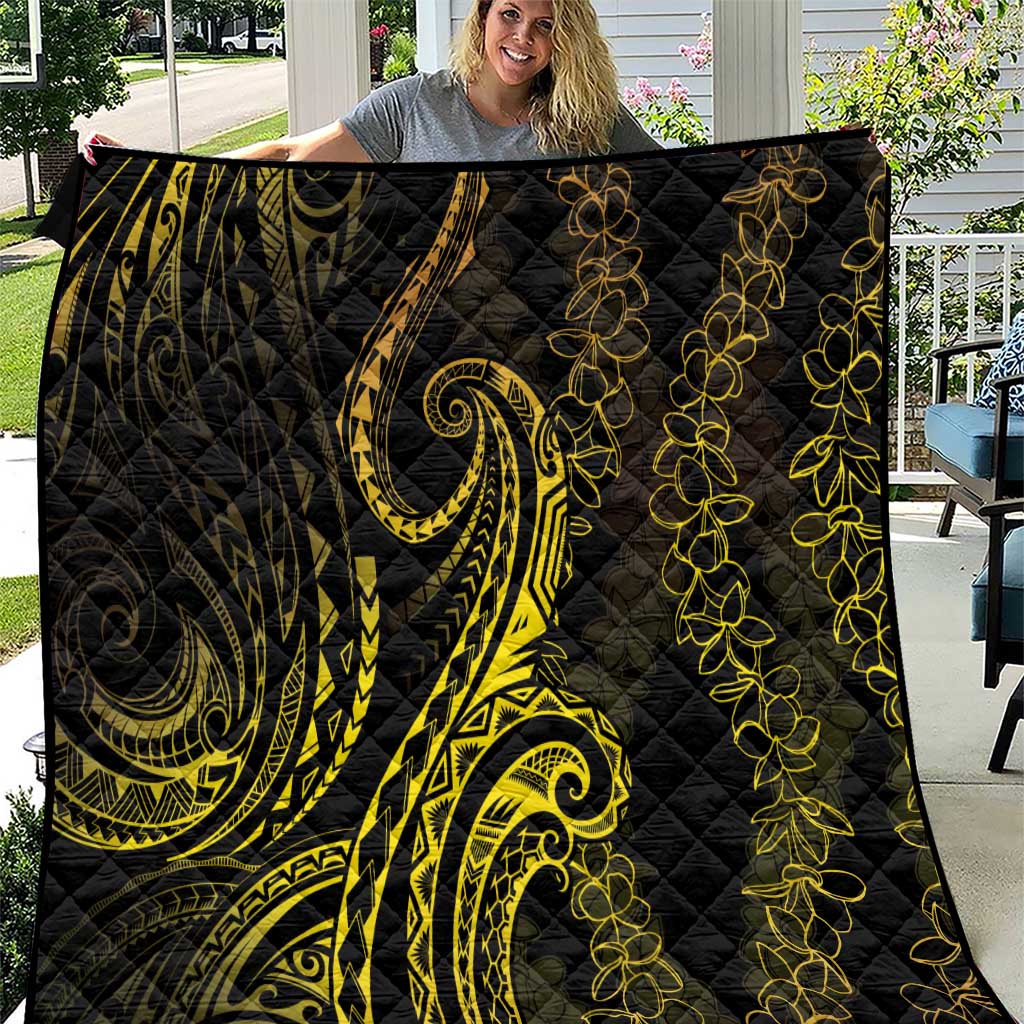 Polynesia Plumeria Lei Quilt Black Gold Curves Motif