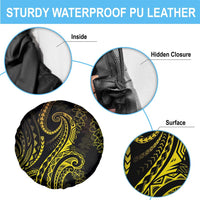 Polynesia Plumeria Lei Spare Tire Cover Black Gold Curves Motif