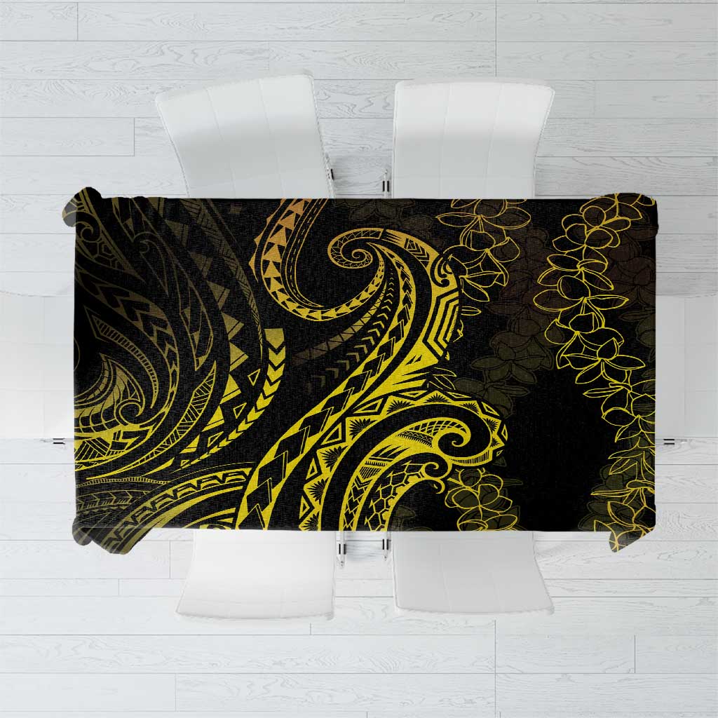 Polynesia Plumeria Lei Tablecloth Black Gold Curves Motif