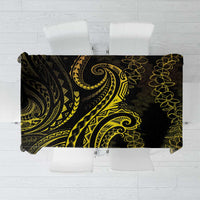 Polynesia Plumeria Lei Tablecloth Black Gold Curves Motif