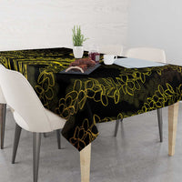 Polynesia Plumeria Lei Tablecloth Black Gold Curves Motif