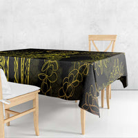 Polynesia Plumeria Lei Tablecloth Black Gold Curves Motif