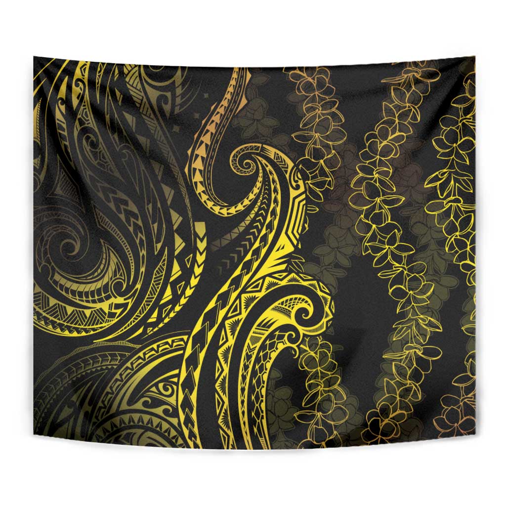 Polynesia Plumeria Lei Tapestry Black Gold Curves Motif