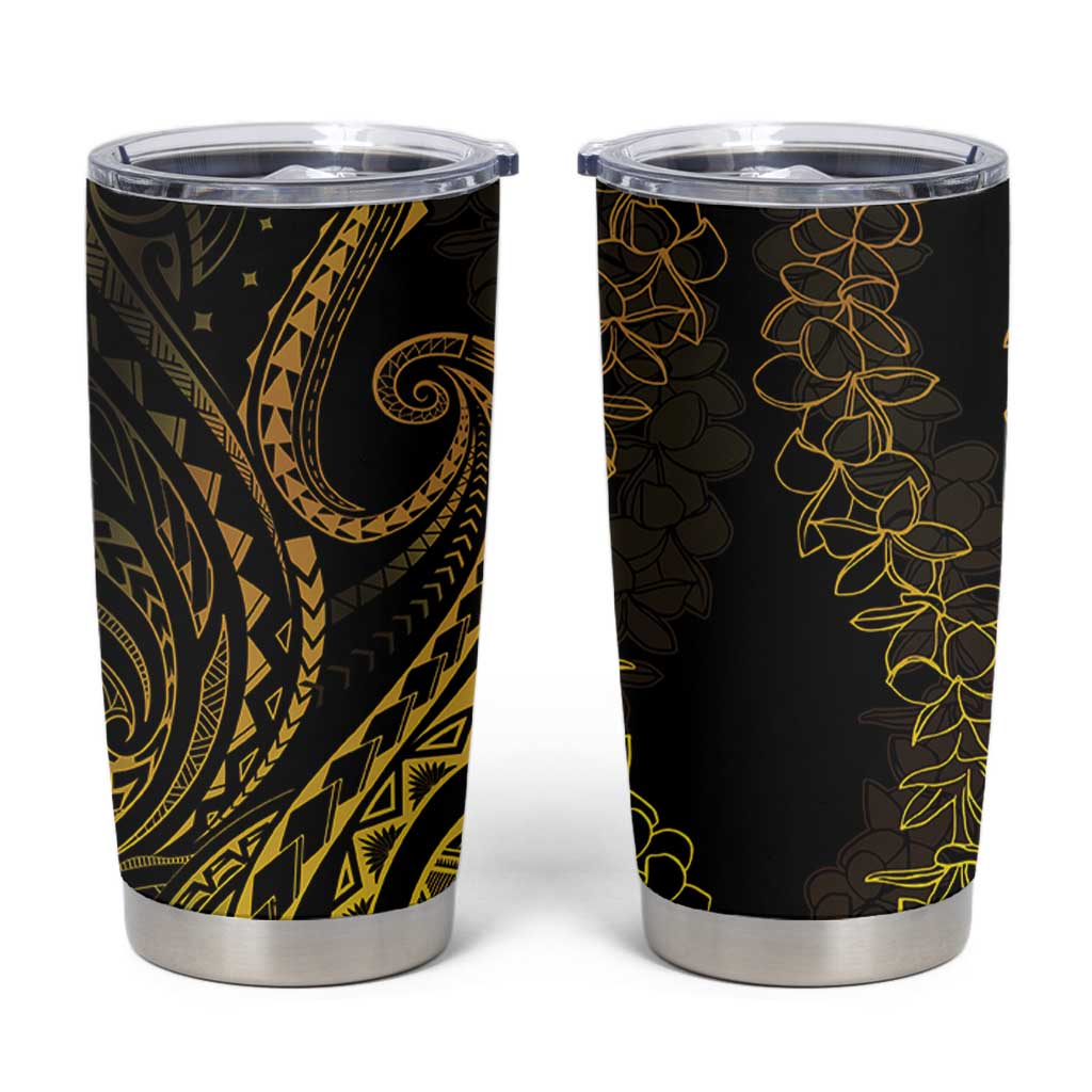 Polynesia Plumeria Lei Tumbler Cup Black Gold Curves Motif