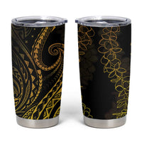 Polynesia Plumeria Lei Tumbler Cup Black Gold Curves Motif