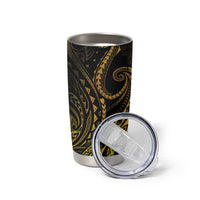 Polynesia Plumeria Lei Tumbler Cup Black Gold Curves Motif
