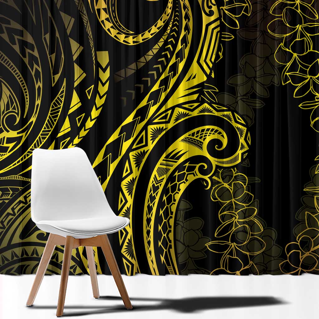 Polynesia Plumeria Lei Window Curtain Black Gold Curves Motif