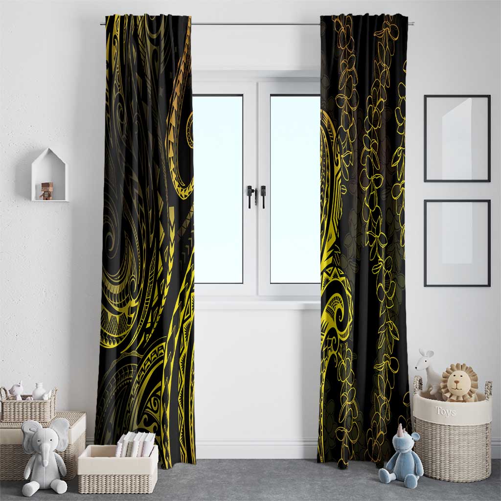 Polynesia Plumeria Lei Window Curtain Black Gold Curves Motif