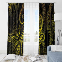 Polynesia Plumeria Lei Window Curtain Black Gold Curves Motif
