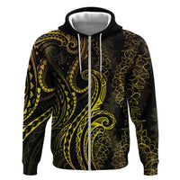 Polynesia Plumeria Lei Zip Hoodie Black Gold Curves Motif