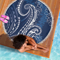Polynesia Plumeria Lei Beach Blanket Navy Blue Curves Motif