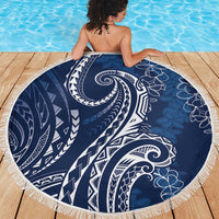 Polynesia Plumeria Lei Beach Blanket Navy Blue Curves Motif