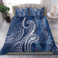 Polynesia Plumeria Lei Bedding Set Navy Blue Curves Motif