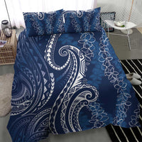 Polynesia Plumeria Lei Bedding Set Navy Blue Curves Motif