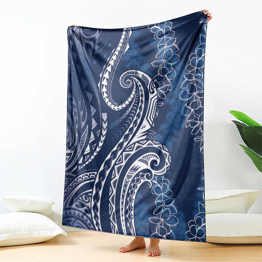 Polynesia Plumeria Lei Blanket Navy Blue Curves Motif