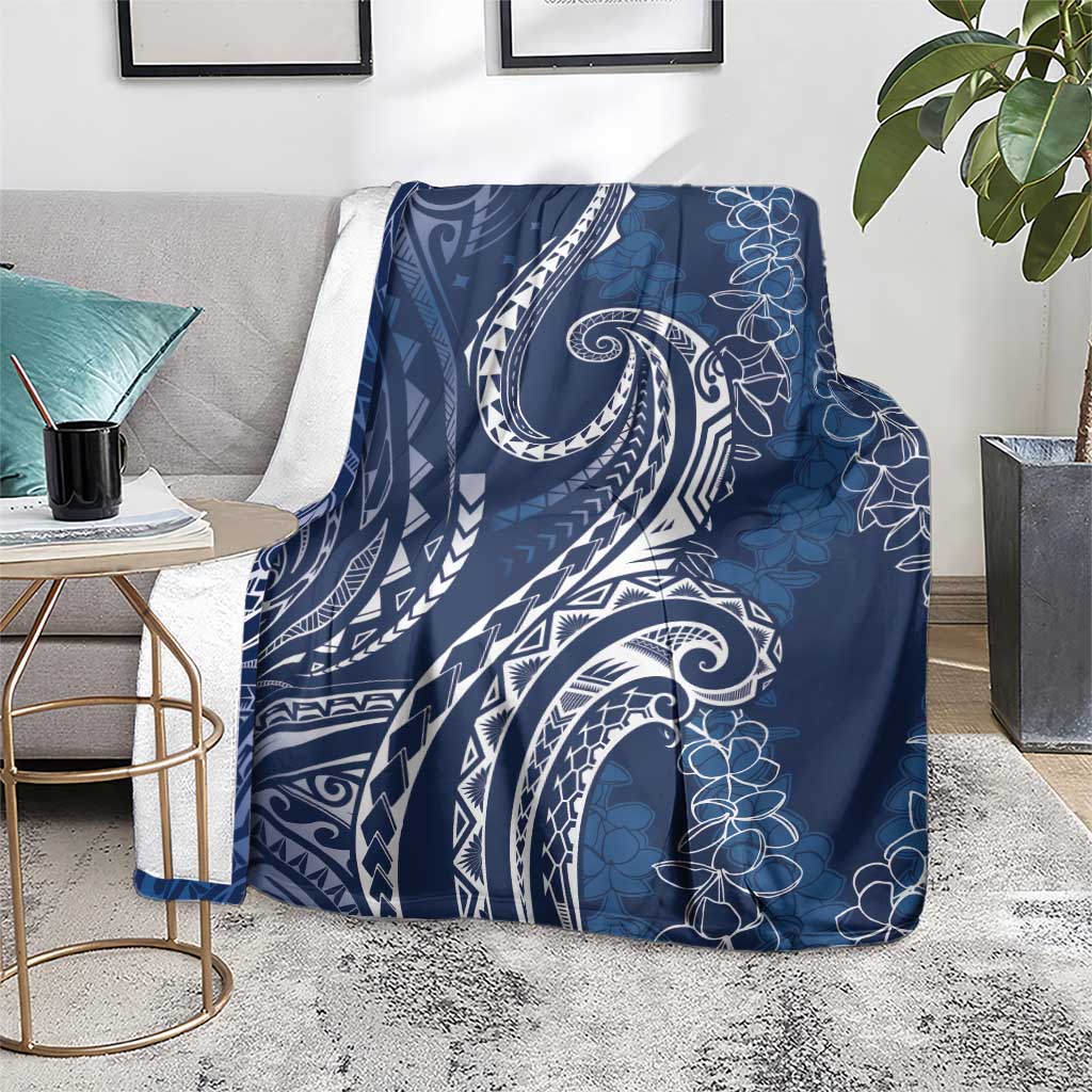 Polynesia Plumeria Lei Blanket Navy Blue Curves Motif