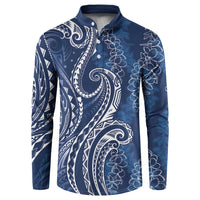 Polynesia Plumeria Lei Button Sweatshirt Navy Blue Curves Motif LT7 Navy Blue - Polynesian Pride