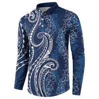 Polynesia Plumeria Lei Button Sweatshirt Navy Blue Curves Motif LT7 - Polynesian Pride