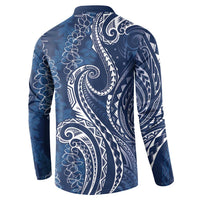 Polynesia Plumeria Lei Button Sweatshirt Navy Blue Curves Motif LT7 - Polynesian Pride