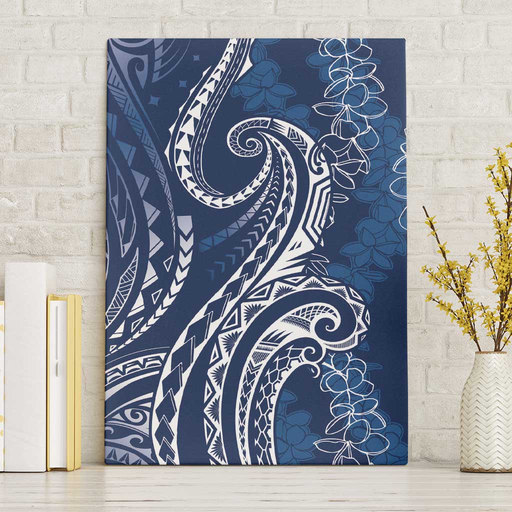 Polynesia Plumeria Lei Canvas Wall Art Navy Blue Curves Motif