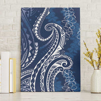 Polynesia Plumeria Lei Canvas Wall Art Navy Blue Curves Motif