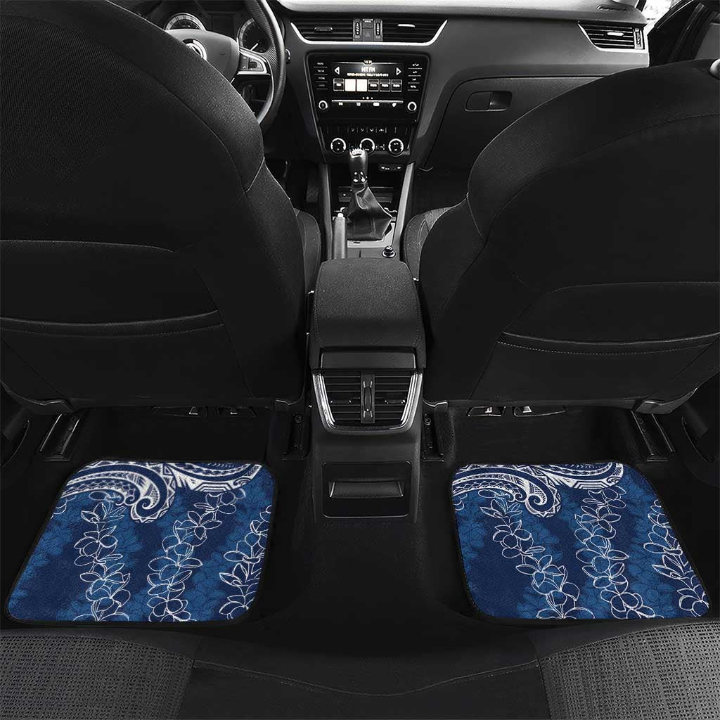Polynesia Plumeria Lei Car Mats Navy Blue Curves Motif