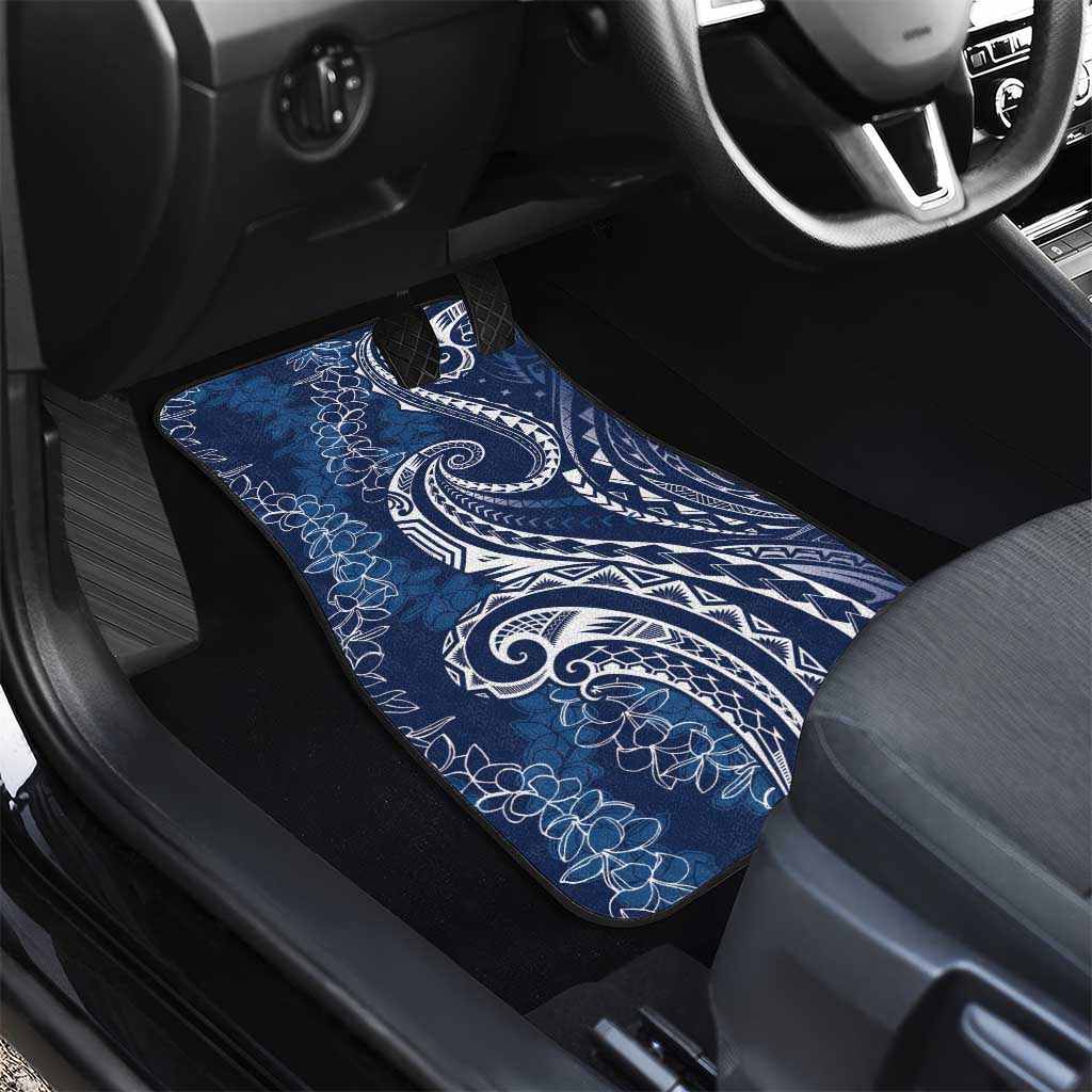 Polynesia Plumeria Lei Car Mats Navy Blue Curves Motif