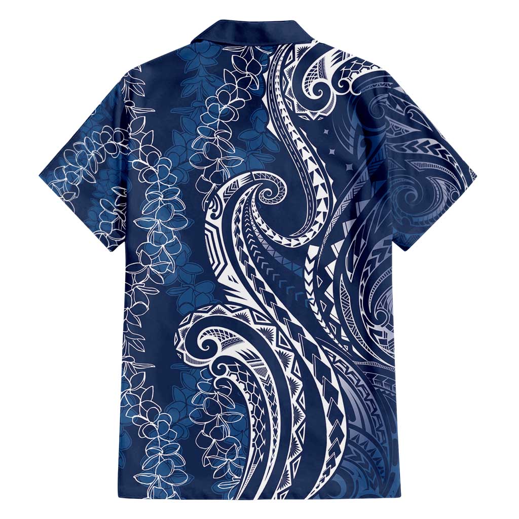 Polynesia Plumeria Lei Family Matching Long Sleeve Bodycon Dress and Hawaiian Shirt Navy Blue Curves Motif