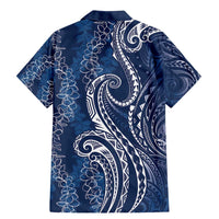 Polynesia Plumeria Lei Family Matching Mermaid Dress and Hawaiian Shirt Navy Blue Curves Motif