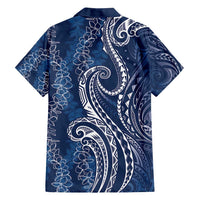 Polynesia Plumeria Lei Family Matching Puletasi and Hawaiian Shirt Navy Blue Curves Motif