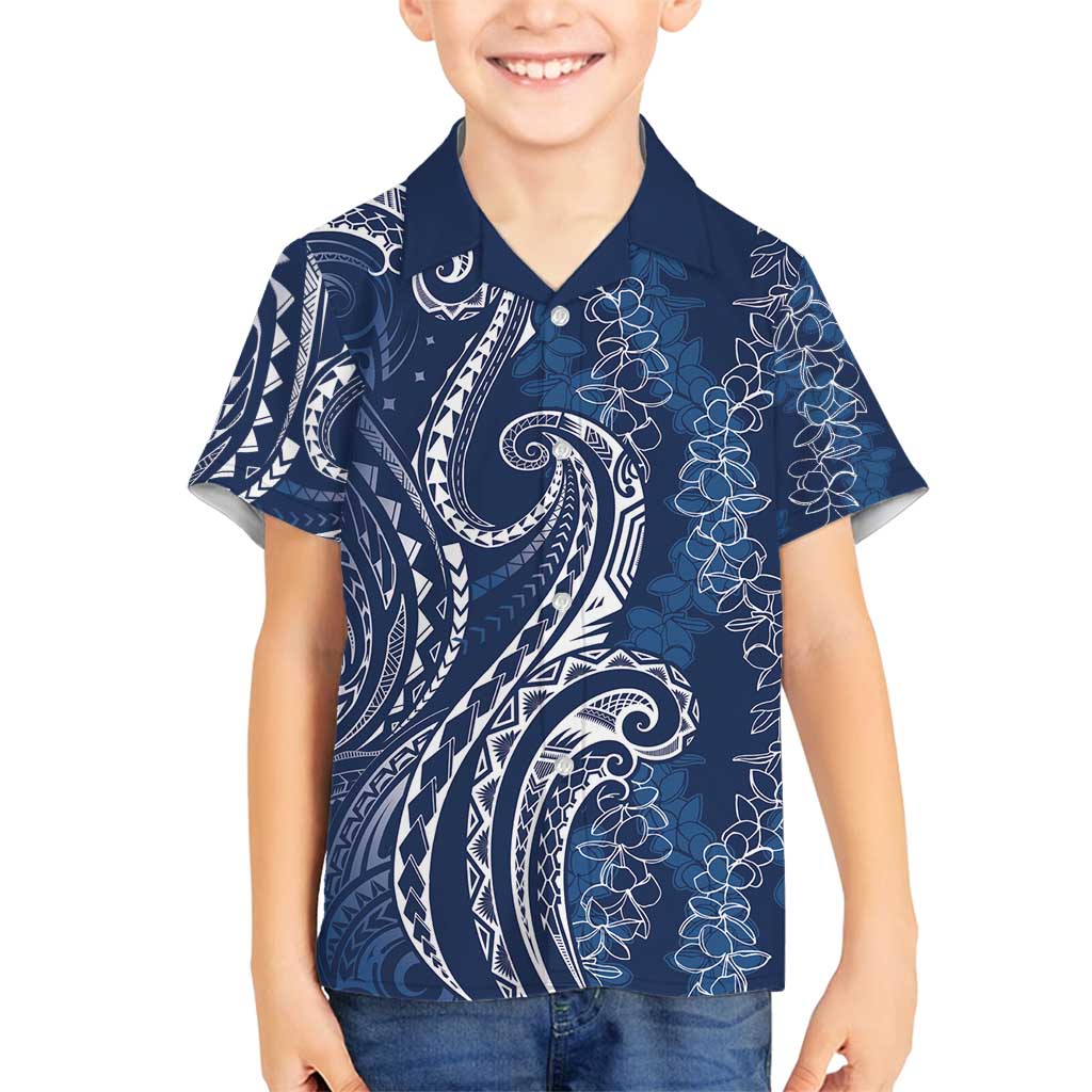 Polynesia Plumeria Lei Family Matching Summer Maxi Dress and Hawaiian Shirt Navy Blue Curves Motif