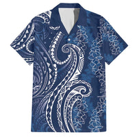 Polynesia Plumeria Lei Hawaiian Shirt Navy Blue Curves Motif