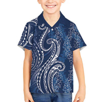 Polynesia Plumeria Lei Hawaiian Shirt Navy Blue Curves Motif