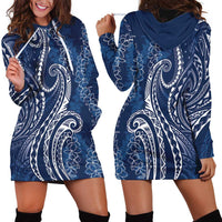 Polynesia Plumeria Lei Hoodie Dress Navy Blue Curves Motif