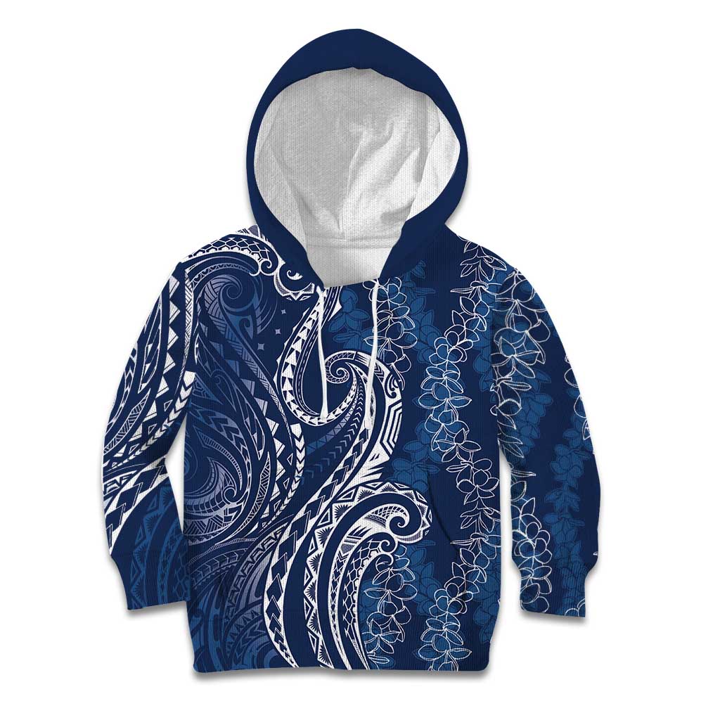 Polynesia Plumeria Lei Kid Hoodie Navy Blue Curves Motif LT7 Hoodie Navy Blue - Polynesian Pride