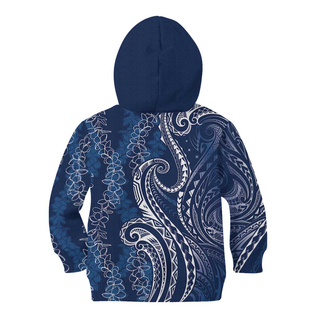 Polynesia Plumeria Lei Kid Hoodie Navy Blue Curves Motif LT7 - Polynesian Pride