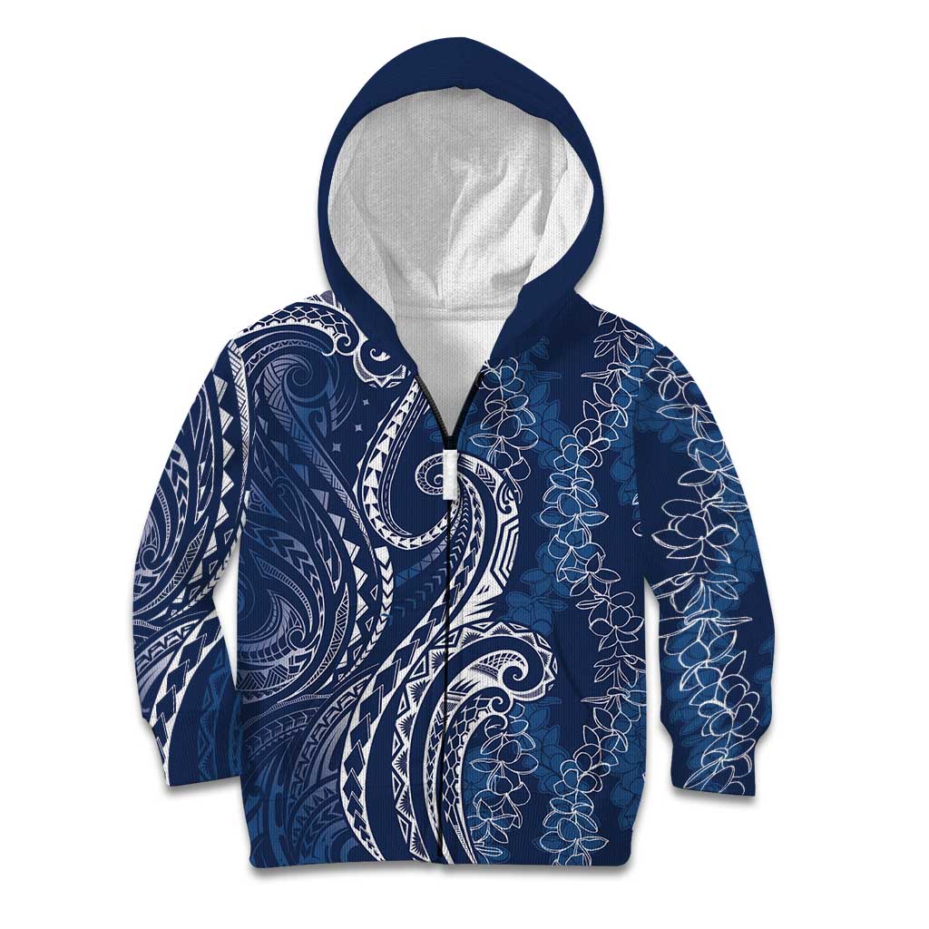 Polynesia Plumeria Lei Kid Hoodie Navy Blue Curves Motif LT7 Zip Hoodie Navy Blue - Polynesian Pride