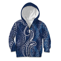Polynesia Plumeria Lei Kid Hoodie Navy Blue Curves Motif LT7 Zip Hoodie Navy Blue - Polynesian Pride