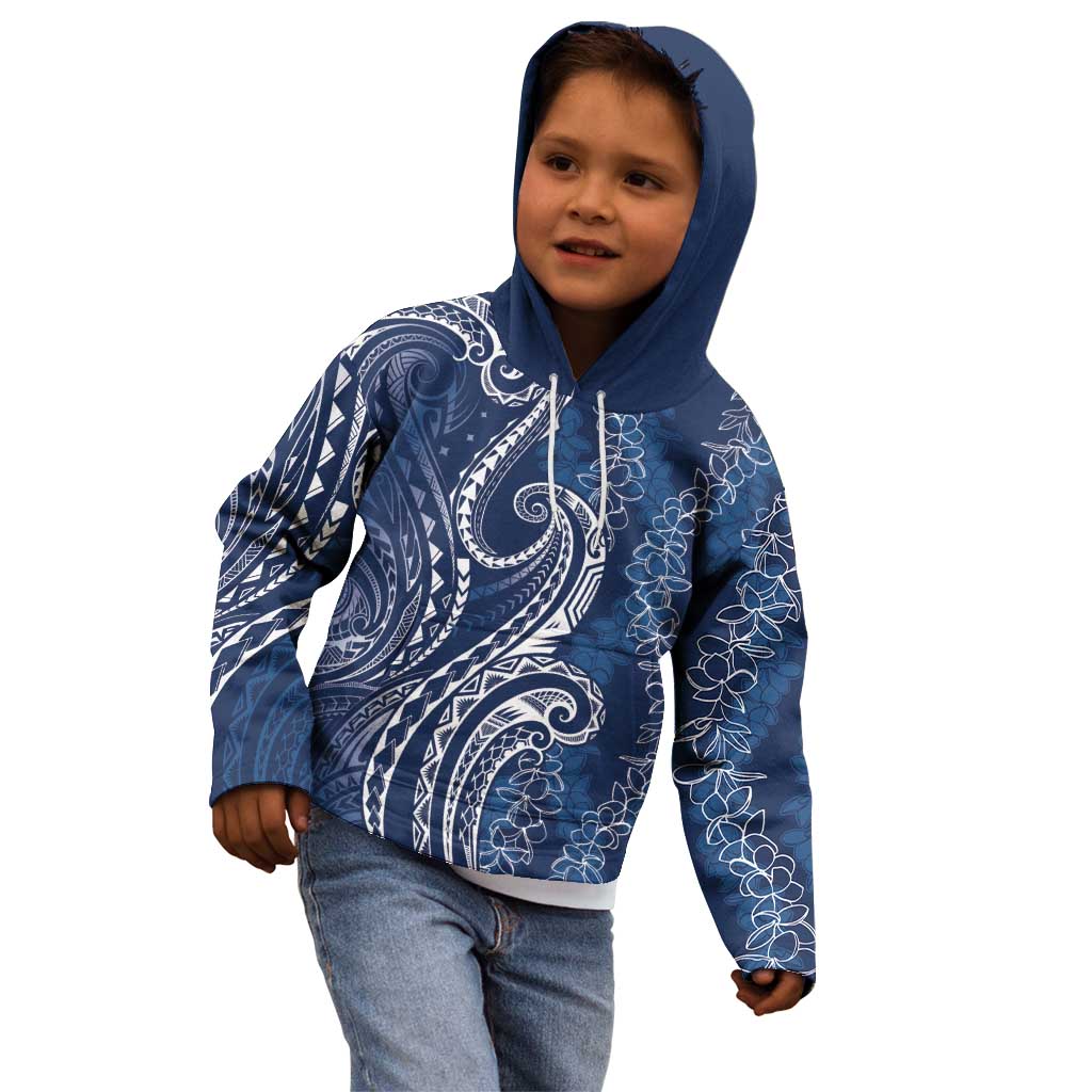 Polynesia Plumeria Lei Kid Hoodie Navy Blue Curves Motif LT7 - Polynesian Pride