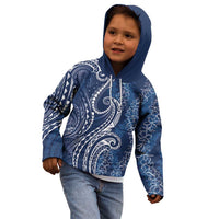Polynesia Plumeria Lei Kid Hoodie Navy Blue Curves Motif LT7 - Polynesian Pride