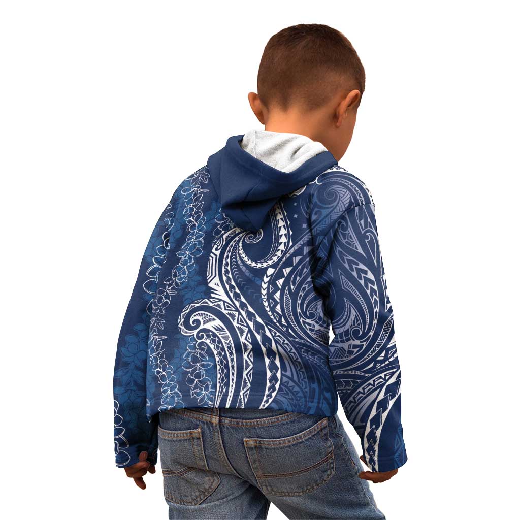 Polynesia Plumeria Lei Kid Hoodie Navy Blue Curves Motif LT7 - Polynesian Pride
