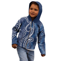 Polynesia Plumeria Lei Kid Hoodie Navy Blue Curves Motif LT7 - Polynesian Pride