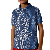 Polynesia Plumeria Lei Kid Polo Shirt Navy Blue Curves Motif LT7 Kid Navy Blue - Polynesian Pride