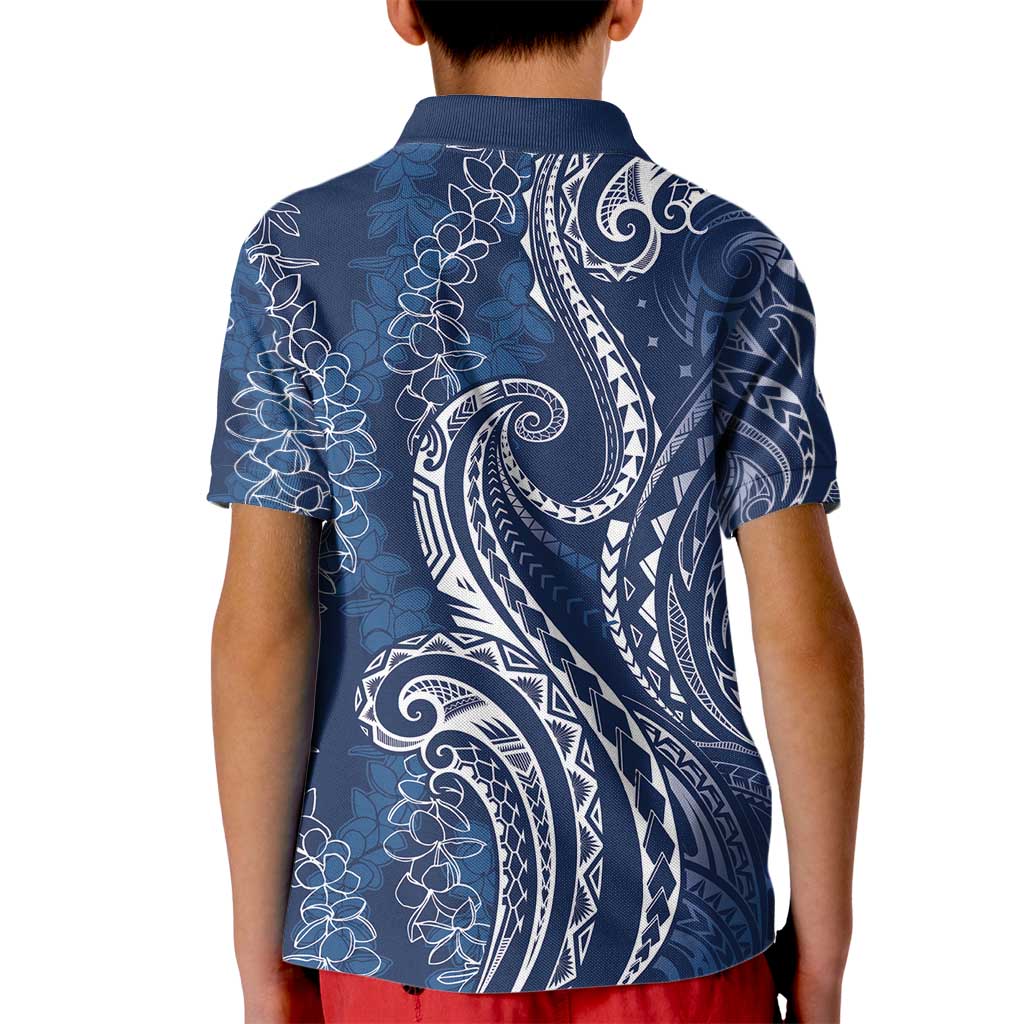Polynesia Plumeria Lei Kid Polo Shirt Navy Blue Curves Motif LT7 - Polynesian Pride
