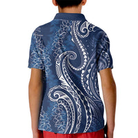 Polynesia Plumeria Lei Kid Polo Shirt Navy Blue Curves Motif LT7 - Polynesian Pride
