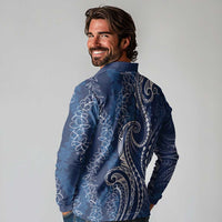 Polynesia Plumeria Lei Long Sleeve Polo Shirt Navy Blue Curves Motif LT7 - Polynesian Pride