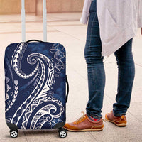 Polynesia Plumeria Lei Luggage Cover Navy Blue Curves Motif